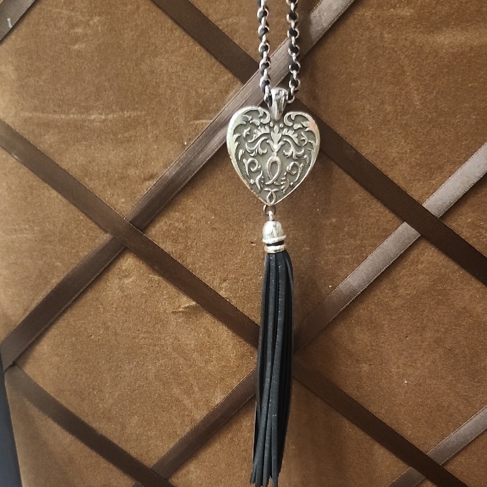 Brighton Silver and Black Heart Pendant Necklace